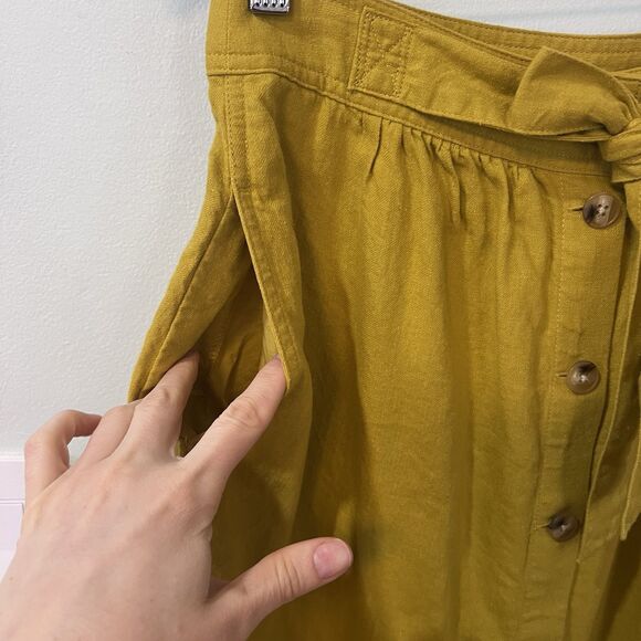 Madewell Womens Button Front Midi Skirt Size 4 Small Linen Blend Mustard Yellow - Picture 8 of 11